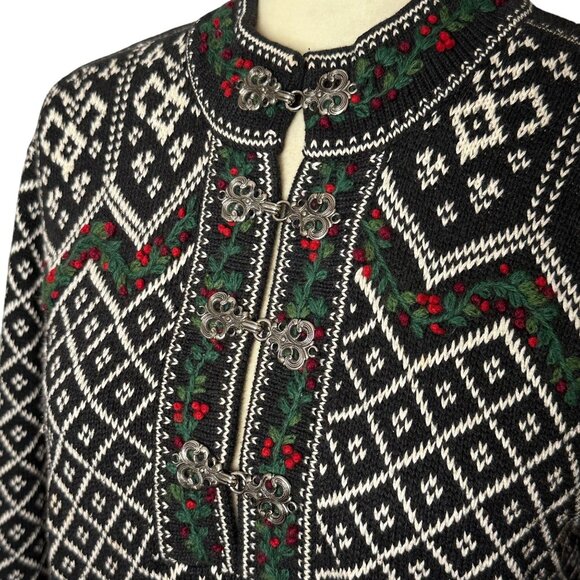 Vintage 90s Talbots Fair Isle Nordic Sweater Black White Small - Picture 2 of 12